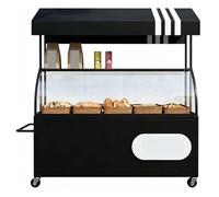 QSNYJPL Chariot de Vente Mobile Métallique avec Auvent, Stand Marché avec Couvercle de Protection en Acrylique pour Marchés et Événements(Black,140cm/55in)