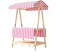 QSNYJPL Chariot de Vente Pliable et Portable avec Auvent, Stand Marché en Bois avec Plateforme de Rangement à Double Niveau pour la Vente Ambulante et kes Marchés(Pink,140cm/55in)
