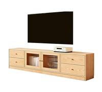 QSNYJPL Meuble Télé Bois avec Système de Gestion des Câbles pour de 80 Pouces et Moins, Meuble TV avec 4 Tiroirs et Un Rangement Intégré pour Le Salon ou la Chambre(Yellow,200cm/79in)