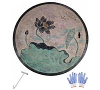 QSNYJPL Plaque d'Egout Décoratifs, Couvercles de Regards Ronds Encastrés avec Cadre et Trou de Levage et Crochet, en Fibre de Carbone pour Cour, Jardin, Allée(60cm/24in)