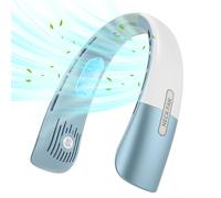 Qsocksy Ventilateur Portable pour Cou, Ventilateur Mains Libres, 5 Vitesses Réglables, Ventilateur Personnel Rechargeable par USB avec Affichage LED, Design Casque pour Femmes et Hommes - Bleu