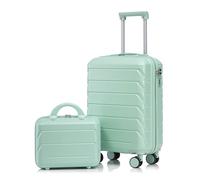 QSOST 14‘/19’ 2-Piece ABS Spinner Large Suitcase Set with Combination Lock & 14" Cosmetic Bag, Luggage Set