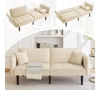QSOST 2-in-1 Adjustable Sofa Bed - Two-Seater with Velvet Cover, Foldable armrests and Sleep Function, Ideal for Small Rooms
