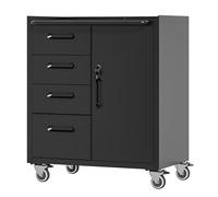 QSOST Armoire à Outils métallique roulante Haut de Gamme - Armoire à Outils à 3 tiroirs, 75 × 42 × 88 cm, Noir/Gris, pour Garage, Bureau et ménage (Black-5)