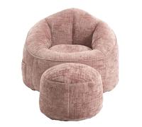 QSOST Beanbag Sofa Chair (Filled with Adult High-Pressure Foam), Living Room Chair with Footstool, Bedroom Chair, Living Room Furniture,(Pink)