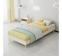 QSOST Cadre de Lit 90x200 cm Enfant - - Lit avec Rangement sous Le Lit - Structure Métal - sans Matelas (Beige-1)
