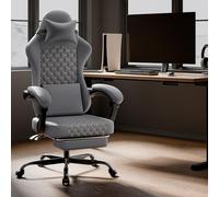 QSOST Chaise de Jeu en Cuir PVC avec Repose-Pieds, Ergonomique, pour Gamer, Bureau, Charge maximale de 150 kg (Grey)