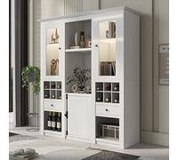 QSOST Display Cabinet with 7-Colour LED Lighting Floor-Standing Living Room Storage Cabinet White LED (3-Piece) Living Room Wall Units