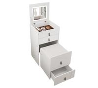QSOST Dressing Table (Includes Make-up Stool), Multifunctional Storage Stool Bedside Table, with Mirror and LED Lighting, with 3 Drawers, White (White)