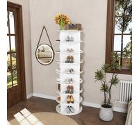 QSOST Étagère à Chaussures Rotative 6 Niveaux Armoire À Chaussures Tournante 360°, Rangement Chaussure pour 24 Paires de Shoes, Save Space, Meuble À Chaussures Entrée Chambre Ou Dressing (8 Niveaux)