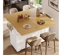 QSOST Ilot de Cuisine 120 x 40 (80 x 95 cm) - Desserte de Cuisine coulissante avec roulettes, coulissante des Deux côtés, avec Porte-Serviettes et étagère à épices, Deux Portes, Trois tiroirs (White)
