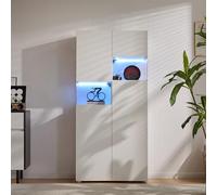 QSOST LED Lighting Display Cabinet, Transparent Acrylic Storage Cabinet, White, Independent Display, Multi-Purpose, Suitable for Living Room, Office, Kitchen, 80x36.4x170 cm