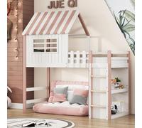 QSOST Lit Cabane Enfant en Bois Massif, Lit Enfant 90x200 avec Toit - Lit Évolutif et Gain de Place, Lit Cabane Supporte 120kg - pour Chambre d'enfant