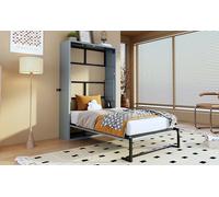 QSOST Lit Escamotable 90x200cm, Murphy-Bed Métal et Bois avec Système de Verrouillage Mural, Gain de Place, Idéal pour Studio, Chambre d’Ami, Bureau, Gris