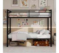QSOST Lit superposé Enfant 90x190 cm métal, évolutif 2 Lits séparables 90 cm, Structure renforcée 400 kg, Garde-Corps, échelle antidérapante - Gain de Place pour Chambre d'enfant (Black)
