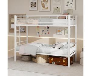 QSOST Lit Superposé Enfant 90x190, Lit Mezzanine - Convertible en 2 lit Simple, avec Échelle et Barrière de Sécurité, Aucun sommier requis, Pas de Bruit, pour Adulte/Enfant, Blanc