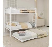 QSOST Lit Superposé Enfant avec Lit gigogne, Lit Enfant avec Échelle et Barrière de Sécurité, Convertible en 3 lit Simple - Structure Robuste, Pas Besoin de Sommier, pour garçon et Fille (Blanc)
