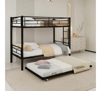 QSOST Lit Superposé Enfant avec Lit gigogne, Lit Enfant avec Échelle et Barrière de Sécurité, Convertible en 3 lit Simple - Structure Robuste, Pas Besoin de Sommier, pour garçon et Fille (Noir)