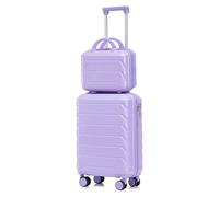 QSOST Lot de 2 valises pivotantes en ABS de 35,6 cm avec Serrure à Combinaison et Trousse de Maquillage de 35,6 cm (Purple)