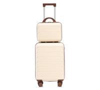 QSOST Lot de 2 valises pivotantes en ABS de 35,6 cm avec Serrure à Combinaison et Trousse de Maquillage de 35,6 cm (Beige)