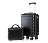 QSOST Lot de 2 valises pivotantes en ABS de 35,6 cm avec Serrure à Combinaison et Trousse de Maquillage de 35,6 cm (Black)