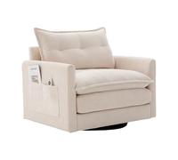 QSOST Lounge Chair with 360° Swivel and armrests, Large Single Sofa for Living Room, Bedroom, Study and Office, Modern Style Armchair with Cushions