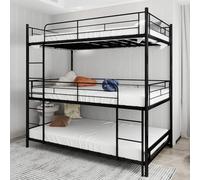 QSOST Metal Bed Frame, Three-Layer Bed Frame with guardrail Ladder, bunk Bed at The Bottom of The Floor Bed, no Spring Box, Suitable for Small Spaces, (Black)