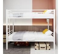 QSOST Metal bunk Bed, Suitable for Boys and Girls, Metal Structure Bed Frame, with Ladder and guardrail, Can be Converted Into 2 Beds, no Need for Spring Box (White)