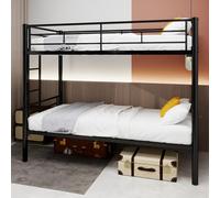 QSOST Metal bunk Bed, Suitable for Boys and Girls, Metal Structure Bed Frame, with Ladder and guardrail, Can be Converted Into 2 Beds, no Need for Spring Box