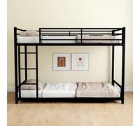 QSOST Metal bunk Bed with Ladder and Full-Length guardrail, Smooth and Rounded Edges, no Need for Spring Box, no Noise, Heavy-Duty and Sturdy Frame, 197 x 98 x 136 cm (Black)
