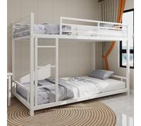 QSOST Metal bunk Bed with Ladder and Full-Length guardrail, Smooth and Rounded Edges, no Need for Spring Box, no Noise, Heavy-Duty and Sturdy Frame, 197 x 98 x 136 cm (White)