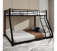 QSOST Metal bunk Bed with Ladder and Full-Length guardrail, Smooth Edges, no Need for Spring Mattress, no Noise, Heavy and Sturdy Frame, 196.6 x 97.8 x 139 cm (Black)
