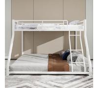 QSOST Metal bunk Bed with Ladder and Full-Length guardrail, Smooth Edges, no Need for Spring Mattress, no Noise, Heavy and Sturdy Frame, 196.6 x 97.8 x 139 cm (White)