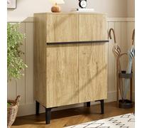 QSOST Meuble à Chaussures Moderne avec Double Porte, Grand Espace de Rangement et étagères réglables - Meuble de Rangement Pratique pour l'entrée, Design Peu encombrant 95 × 60 × 34,5 cm (Black,Wood)