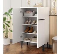 QSOST Meuble à Chaussures Moderne avec Double Porte, Grand Espace de Rangement et étagères réglables - Meuble de Rangement Pratique pour l'entrée, Design Peu encombrant 95 × 60 × 34,5 cm (White)