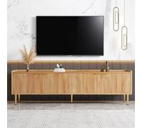 QSOST Meuble TV Bas avec Porte texturée, poignées dorées et Pieds dorés, 170 x 35 x 47,5 cm (L x l x H) (Natural)
