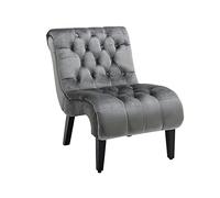 QSOST Modern Velvet Armless Living Room Chair/Lounge Chair, Upholstered Fabric Button Comfort with Wooden Legs for Bedroom, Living Room, Office (58D, 78W, 86H) cm (Silver)