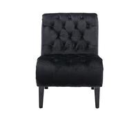 QSOST Modern Velvet Armless Living Room Chair/Lounge Chair, Upholstered Fabric Button Comfort with Wooden Legs for Bedroom, Living Room, Office (58D, 78W, 86H) cm (Black)