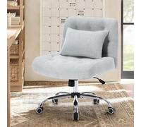 QSOST Office Chair Without armrests Swivel Chair Linen Desk Chair with Lumbar Cushion Make-up Chair with Wheels, Armchair for Bedroom/Study,160 kg Load Capacity