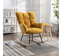 QSOST Rocking Chair, High backrest Teddy Cushion Nursing Chair, Reading Chair, with Black Painted Metal Frame and Wooden Swinging Legs, Suitable for Living Rooms, Daycare Centers, bedrooms (Yellow)