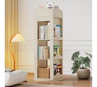 QSOST Rotating Bookcase, Free-Standing Shelf, Picture Book Shelf with 360-degree Rotation Function, Storage Shelf for Children and Adults, Multifunctional Bookcase 4 Shelves, 142×63×63 cm (Natural)