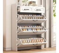 QSOST Shoe cabinet, flip shoe rack, shoe storage rack, consisting of three large flip covers and two drawers, suitable for entrance area and living room - width 80/depth 23.5/height 120 centimeters