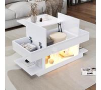 QSOST Table Basse relevable 98 x 45 x 40 cm avec Plateau relevable, Table de canapé réglable en Hauteur, Table Basse avec 2 armoires Pliantes, Table de Salon avec Espace de Rangement Semi-Ouvert
