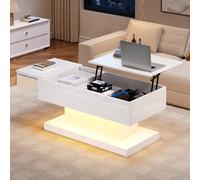 QSOST Table Basse surélevée - Table Basse LED - Table d'appoint hydraulique réglable en Hauteur avec éclairage LED - Plateau surélevé et Design Coulissant, Convient pour Les Salons et Les Bureaux.