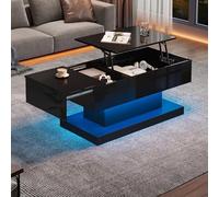 QSOST Table Basse surélevée - Table Basse LED - Table d'appoint hydraulique réglable en Hauteur avec éclairage LED - Plateau surélevé et Design Coulissant, Convient pour Les Salons et Les Bureaux.