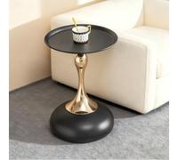 QSOST Table d'appoint Ronde en métal 38 cm Noir, Petite Table d'appoint, Table Basse, Pieds dorés, économie d'espace, Convient pour Chambre à Coucher, Salon, Petite Table de Salon pour canapé (Noir)