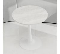 QSOST Table Ronde Marbre Blanc 70 cm - Table à Manger Moderne pour 2-4 Personnes - Pied Central, Style Scandinave, Idéale pour Salon, Cuisine ou Bistro - Artificiel Marbre