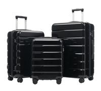 QSOST Travel Case, 3-Piece Luggage, Made of ABS+PC Material, Equipped with Dual 360 ° Rotating Wheels, and Internal compartments - Perfect for Family Or Business Travel. (Black)