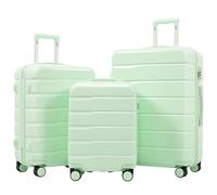 QSOST Travel Case, 3-Piece Luggage, Made of ABS+PC Material, Equipped with Dual 360 ° Rotating Wheels, and Internal compartments - Perfect for Family Or Business Travel. (Green)