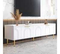 QSOST TV Cabinet, lowboard with Textured Door, TV Furniture, Golden Handles and Golden Feet, 170 L x 35 W x 47.5 H (cm)